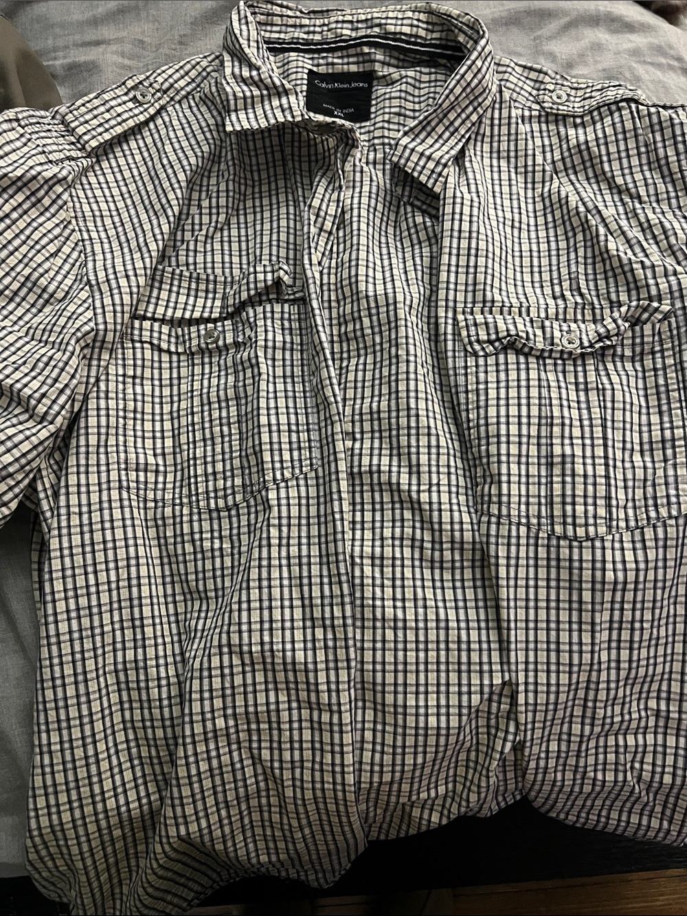 Calvin Klein Jeans White & Navy Plaid Button-Down Shirt